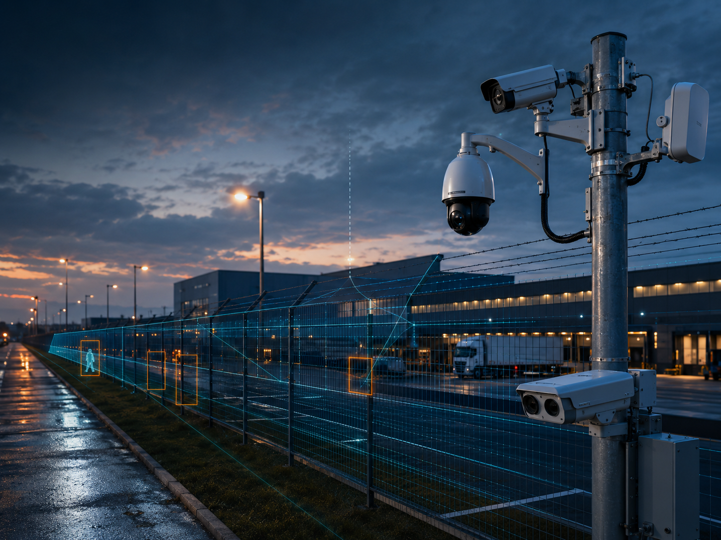 Protección perimetral con detección de intrusión en planta industrial