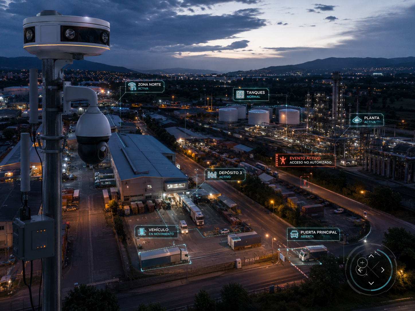 Monitoreo desde punto alto con realidad aumentada en parque industrial